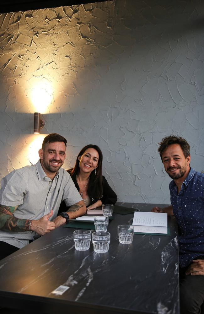 Sergio Marinho, Carol Giannetti and Andre Nascimento at the Six-Tricks Distilling Co. launch, Mermaid Beach. Picture: Kennedy Barnes.