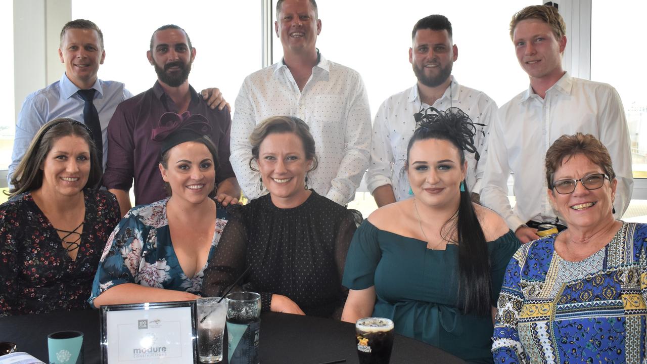 The Modure Constructions team in 2020 (front, from left): Amanda Cox, Jess Croom, Kate Olsen, Rachel Thow and Paula Herden and (back, from left): Kevin Cox, Jake Newman, Jimmy Olsen, Connor McInnes and Alex Woods, at the 100 Club Race Day at the Mackay Turf Club, Ooralea Race Course, Saturday August 28. Picture: Heidi Petith