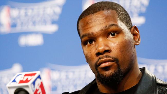 Kevin Durant of the Oklahoma City Thunder speaks to the media after they defeated the Golden State Warriors.