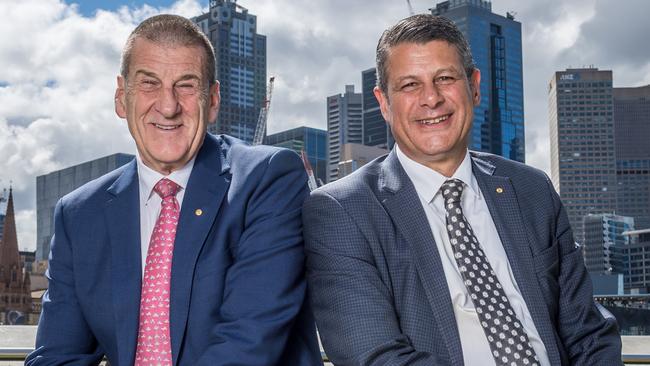 Former Victorian Premiers and political opponents Jeff Kennett and Steve Bracks. Picture: Jake Nowakowski