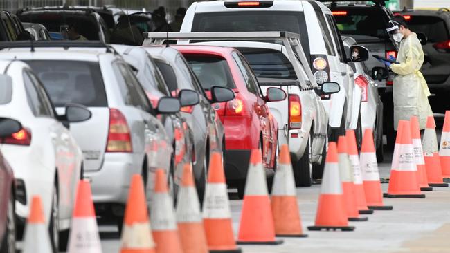 Queues at the Covid testing site at Victoria Park. Picture: NCA NewsWire / Naomi Jellicoe