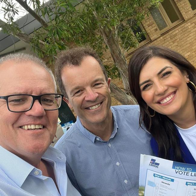 Scott Morrison took a snap with state Liberal MPs Mark Speakman and Eleni Petinos. Picture: Instagram @scottmorrisonmp