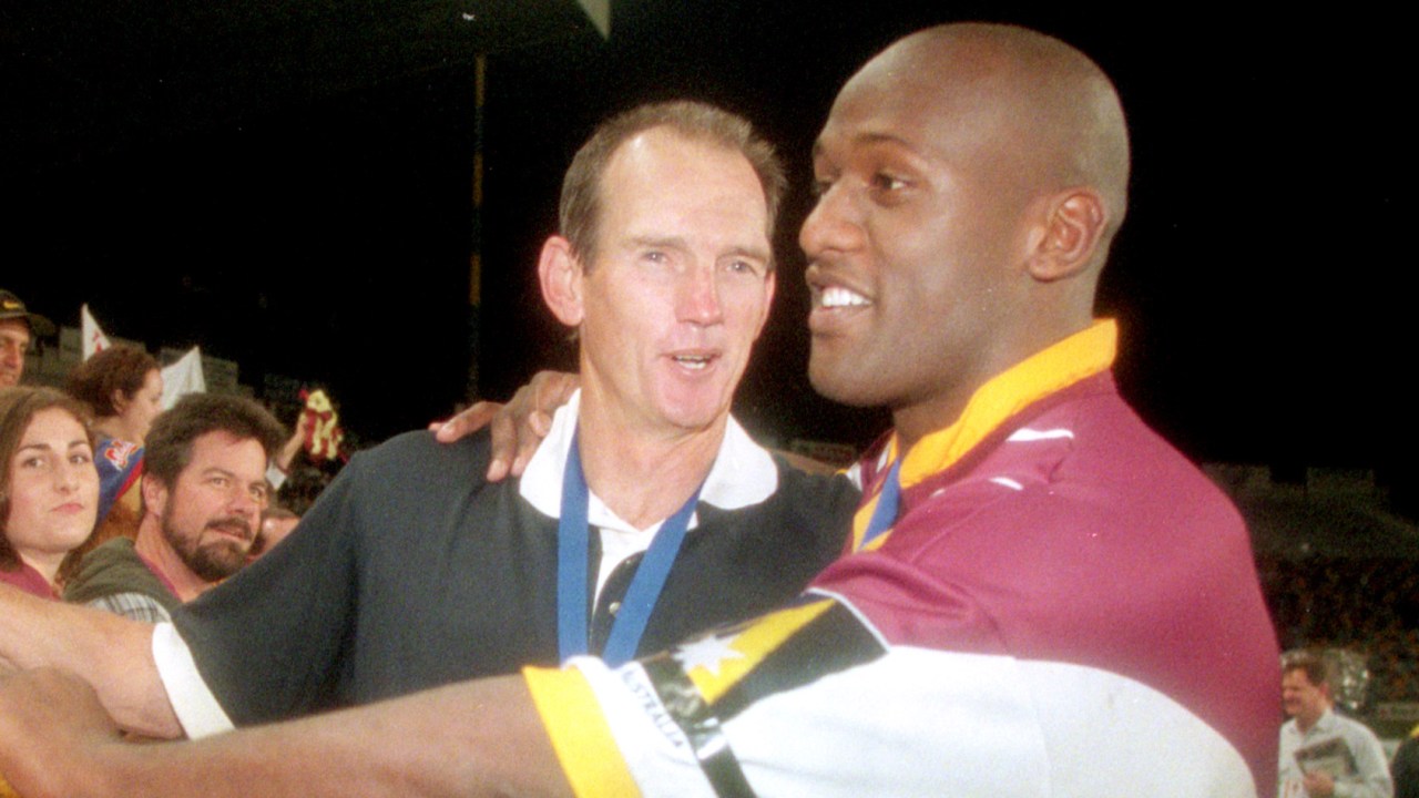 Sailor and Bennett after the 1997 Super League Grand Final. Photo by Getty Images