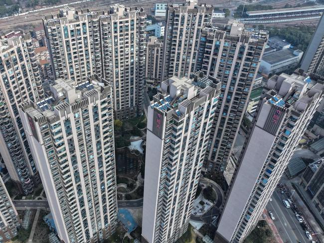 This aerial view shows a housing complex by Chinese property developer Evergrande in Nanjing, in China's eastern Jiangsu province. Picture: AFP) / China OUT