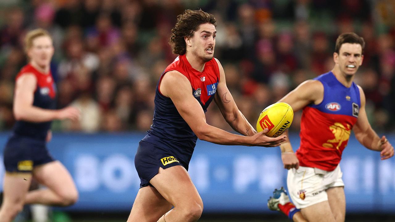 Luke Jackson of the Demons charges forward. Picture: Michael Klein