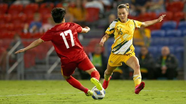 Matildas star Hayley Raso in action against Vietnam in Newcastle last week