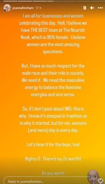 She explained she supports other women and businesses that celebrate the day. Source: Instagram