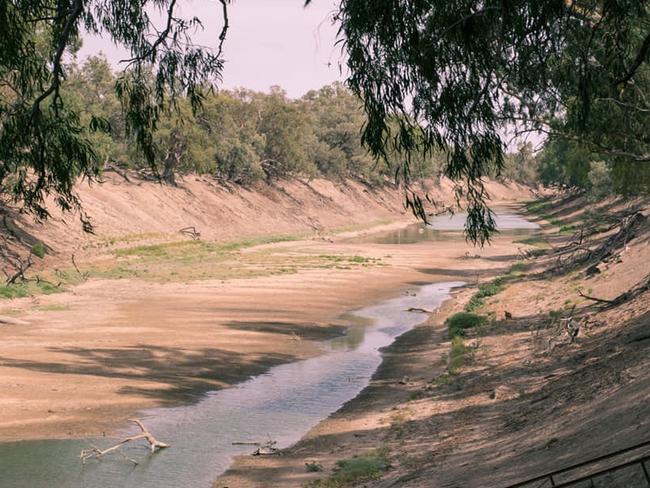 The almost dry Darling River, between Bourke and Louth, pictured on March 20. Picture: Ben Davis