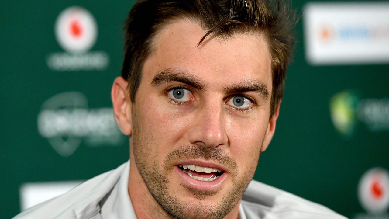 Australian cricket team captain Pat Cummins speaks a press conference in Adelaide on December 15, 2021, ahead of the second Ashes Test against England. (Photo by William WEST / AFP) / -- IMAGE RESTRICTED TO EDITORIAL USE - STRICTLY NO COMMERCIAL USE --