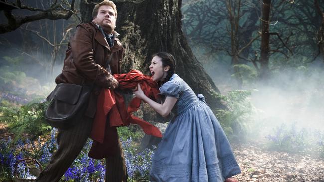 Impressive newcomer ... James Corden and Lilla Crawford as Little Red Riding Hood.