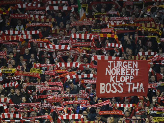 Liverpool fans cheer during the UEFA Europa league quarter-final second leg football match between Liverpool and Borussia Dortmund last week. Picture: AFP