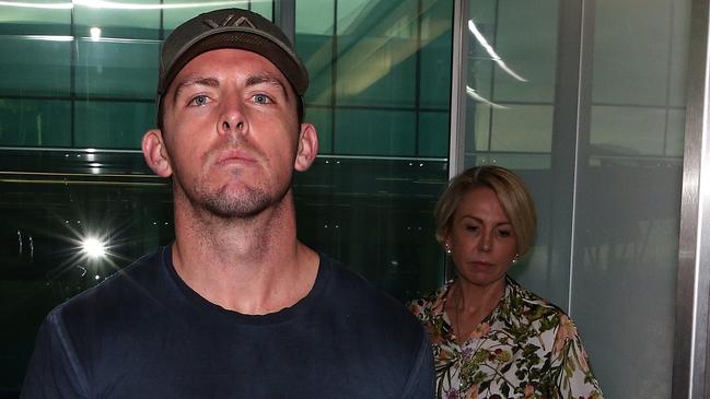 Northern Territory constable Zach Rolfe arrives at Canberra Airport on Thursday after being released on bail. Picture: Kym Smith