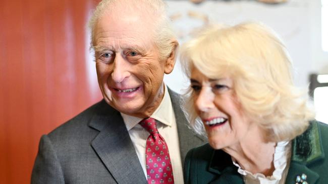 The King and Queen meet staff during a visit to Broighter Gold Farm in Limavady, Northern Ireland. Picture: AFP