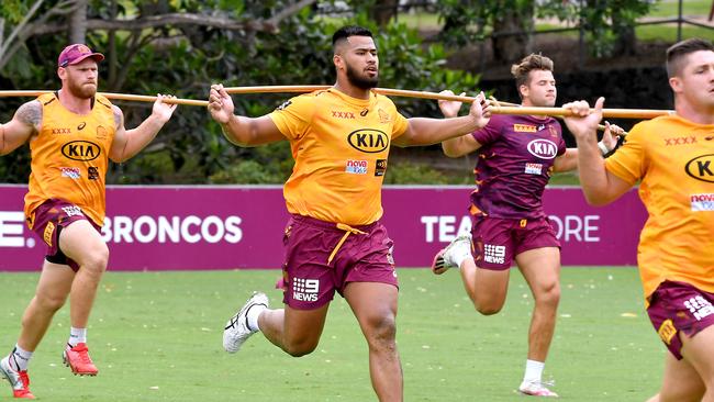 Payne Haas at Broncos training. Picture: John Gass