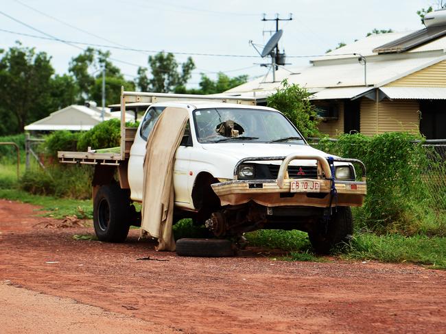 A ute collects dust outside of a local house in Beswick located 420kms from Darwin NT. Picture: Justin Kennedy