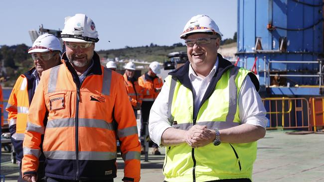 Peter Fraser McConnell Dowell project director Bridgewater Bridge with Brian Mitchell Labor member for Lyons. New Bridgewater Bridge under construction. Picture: Nikki Davis-Jones