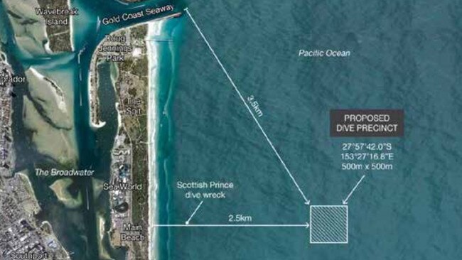 Proposed location for the Gold Coast's world class dive attraction off The Spit.