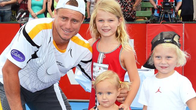 Lleyton with children Mia, Ava and Cruz. Picture: Wayne Ludbey