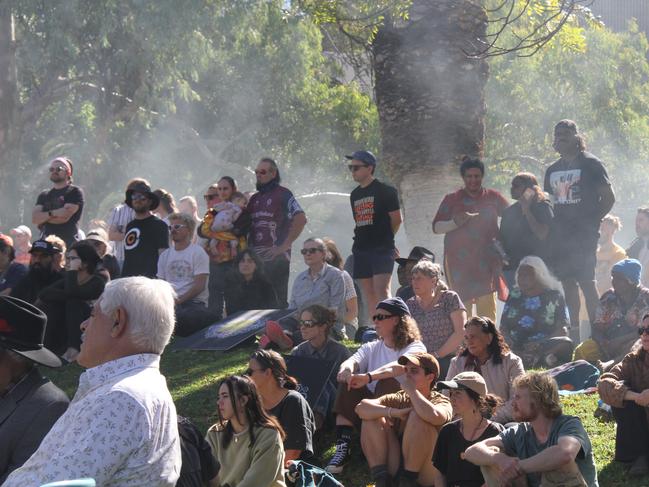 A rally was held on the courthouse lawns prior to the march commencing. A march demanding justice for Kumanjayi White in Alice Springs has almost ended in tragedy on Friday, June 6. Picture: Gera Kazakov