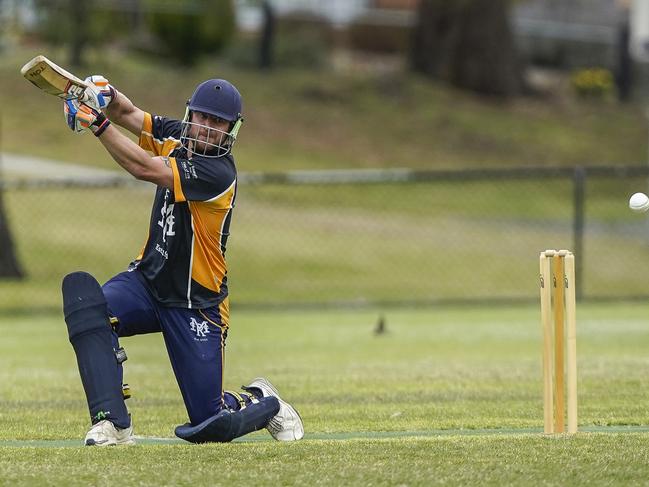 Main Ridge batsman Ed Aarons on the drive. Picture: Valeriu Campan