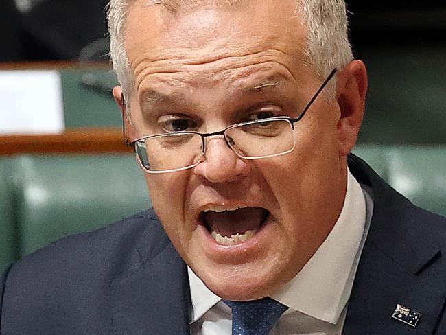 CANBERRA, AUSTRALIA NewsWire Photos FEBRUARY 14, 2022:Prime Minister Scott Morrison during Question Time in the House of Representatives in Parliament House Canberra.Picture: NCA NewsWire / Gary RamagePicture: NCA NewsWire / Gary Ramage