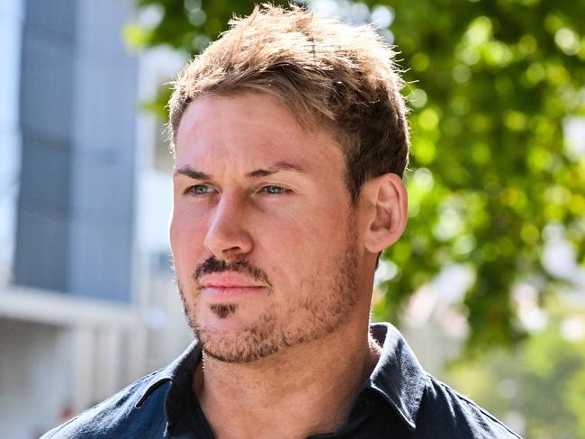 ADELAIDE, AUSTRALIA - NewsWire Photos FEBRUARY 28, 2024: Sebastian Guilhaus, the MAFS/footballer charged with drug offending, leaves the Adelaide Magistrates Court. Picture: NCA NewsWire / Brenton Edwards