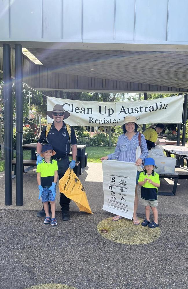 David Bond with his wife Lily and their two children at Kershaw Gardens for Clean Up Australia Day.