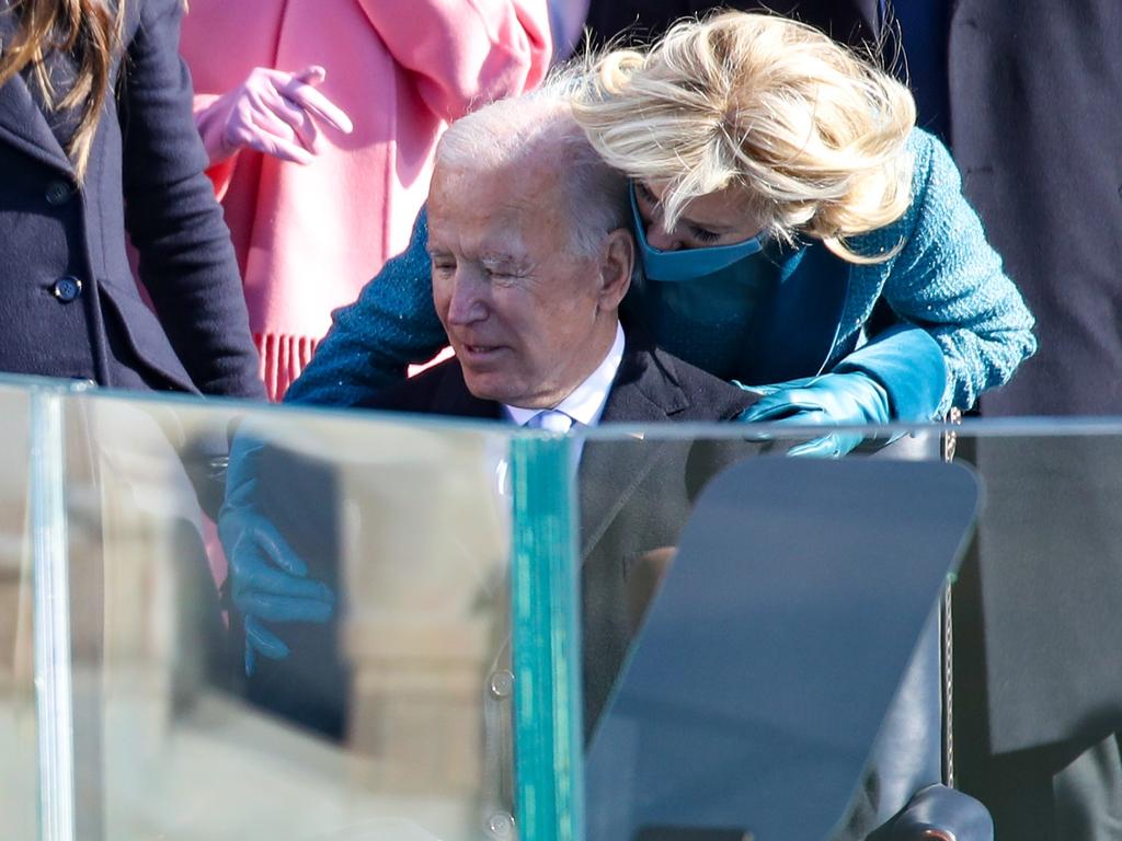 Jill Biden offers up another comforting hug for the new President. Picture: Rob Carr/Getty Images