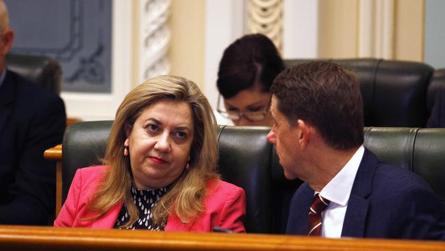 Queensland Premier Annastacia Palaszczuk and Treasurer Cameron Dick during question time in Brisbane. Picture: NCA NewsWire/Tertius Pickard