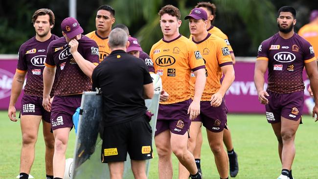 Brisbane Broncos players back at training. Picture: AAP Image/Dan Peled