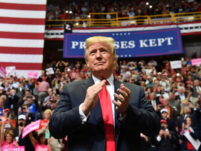 US President Donald Trump at a campaign rally on Sunday. Picture: Nicholas Kamm/AFP