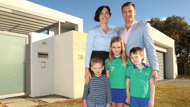 Mermaid Beach house prices have increased the most of any suburb on the Gold Coast. The Athertons moved into their Mermaid Beach home last year. Kym and Dane Atherton with their children Levi, 3, Zara, 8, and Max, 5. Picture: Scott Fletcher.