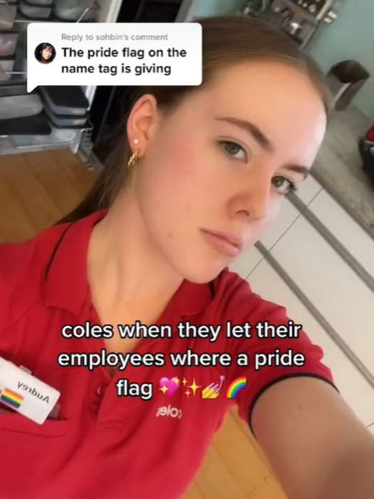 … viewers were taken with her pride flag on her name badge. Picture: TikTok