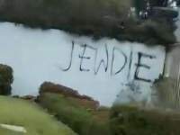 The slur was discovered spray painted on the front fence of Mount Scopus College in Burwood. Picture: Supplied. 