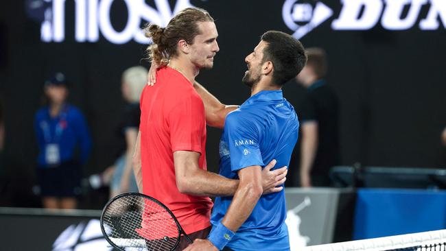 Novak Djokovic (right) and Alexander Zverev will meet in the other semi-final. (Photo by DAVID GRAY / AFP)