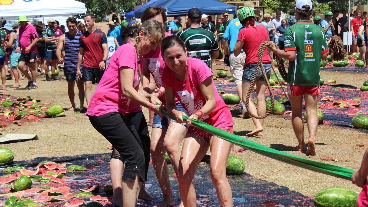 Karen and her friends in the Melon Slip, Dip and Pull – Chinchilla Melon Festival 160219