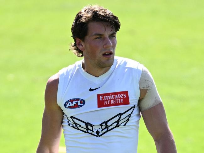 MELBOURNE, AUSTRALIA - DECEMBER 04: Patrick Lipinski of the Magpies walks off the field during a Collingwood Magpies training session at Victoria Park on December 04, 2023 in Melbourne, Australia. (Photo by Quinn Rooney/Getty Images)