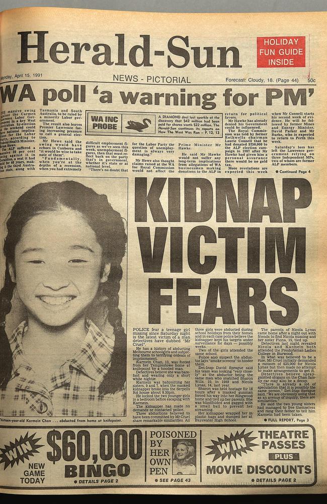 The front page of the <i>Herald Sun</i> on April 15, 1991.