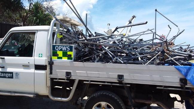 Litter, broken glass and camping equipment left behind is another issue affecting the wildlife and safety of the popular tourist spot. Pictures: DES