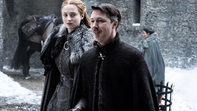 Sophie Turner as Sansa Stark with Aidan Gillen as Petyr Baelish aka Littlefinger.