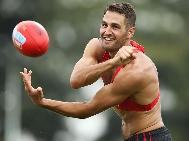 SYDNEY, AUSTRALIA - DECEMBER 05: Josh Kennedy handballs during a Sydney Swans AFL pre-season training session at Lakeside Oval on December 5, 2016 in Sydney, Australia. (Photo by Mark Metcalfe/Getty Images)