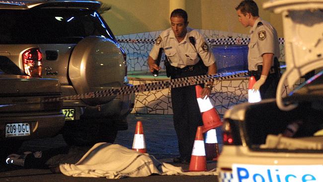 Bloodshed... Police at scene of the Sefton Playhouse murder. Picture: Bill Hearne