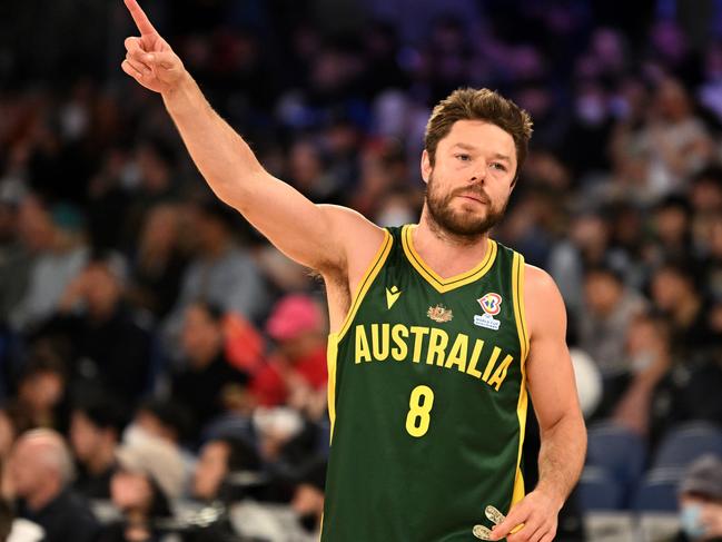 MELBOURNE, AUSTRALIA - JULY 03: Matthew Dellavedova of Australia warms up ahead of the FIBA World Cup Asian Qualifier match between China and the Australia Boomers at John Cain Arena on July 03, 2022 in Melbourne, Australia. (Photo by Morgan Hancock/Getty Images)