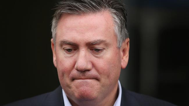 MELBOURNE, AUSTRALIA - MAY 30: Eddie McGuire speaks to the media outside of the offices of the Triple M radio station on May 30, 2013 in Melbourne, Australia. Eddie McGuire commented yesterday on radio that Sydney Swans player Adam Goodes should be used to promote King Kong. McGuire conceded on television last night that though not intended as a racist comment, "...was it racial vilification? Yes it was." (Photo by Scott Barbour/Getty Images)