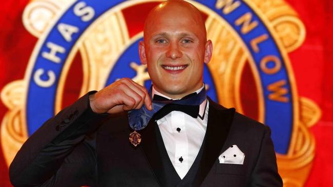 Gary Ablett celebrates his 2013 Brownlow Medal. Picture: Michael Klein