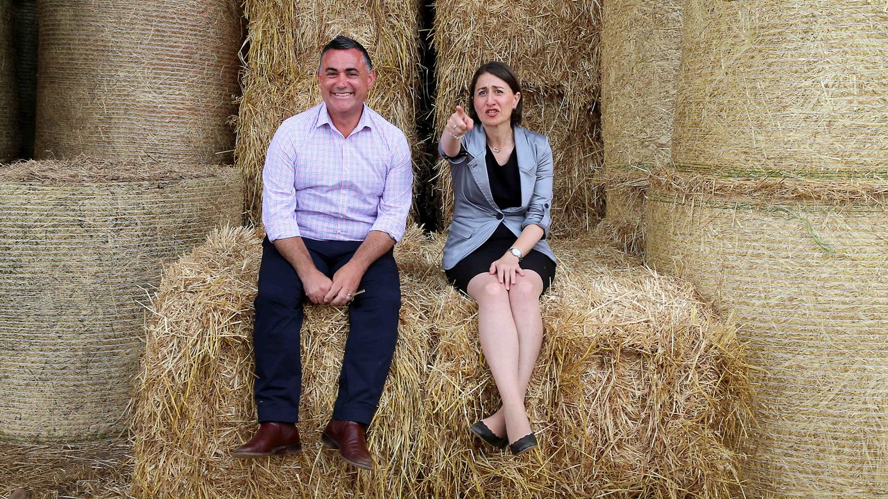 Premier Gladys Berejiklian and Deputy Premier John Barilaro, the leader of the Nationals, on the campaign trail in Lismore. Picture: Nathan Edwards.