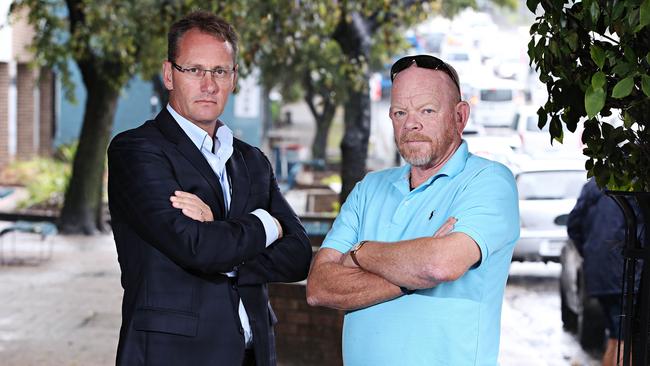 19/3/16 Local shop owners (LR) Yorick Sweetnam and Mark Hansen (0414678272) on Sydney road Balgowlah. Balgowlah shop owners and residents are sick and tiered of Manly council not willing to upgrade the decrepit Balgowlah village. Adam Yip/The Manly Daily