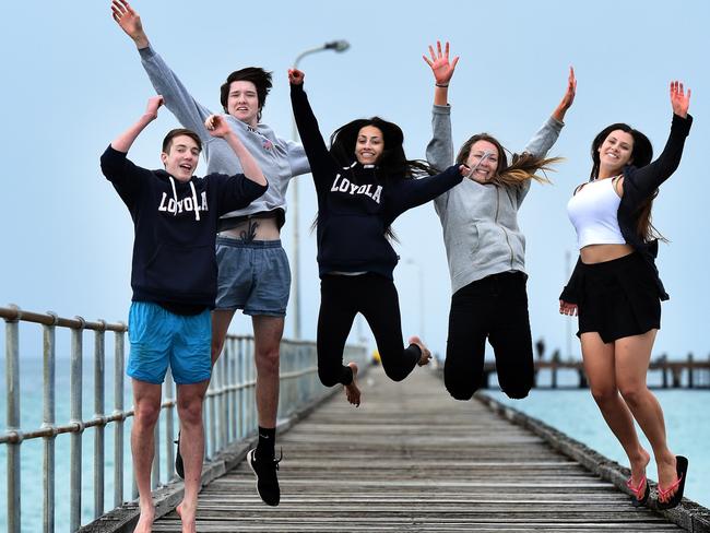 Schoolies at Mornington Pennisula. Mehan Fernando and Josh Hill from Mill Park enjoy a bit of beach cricket down at Rye beach.