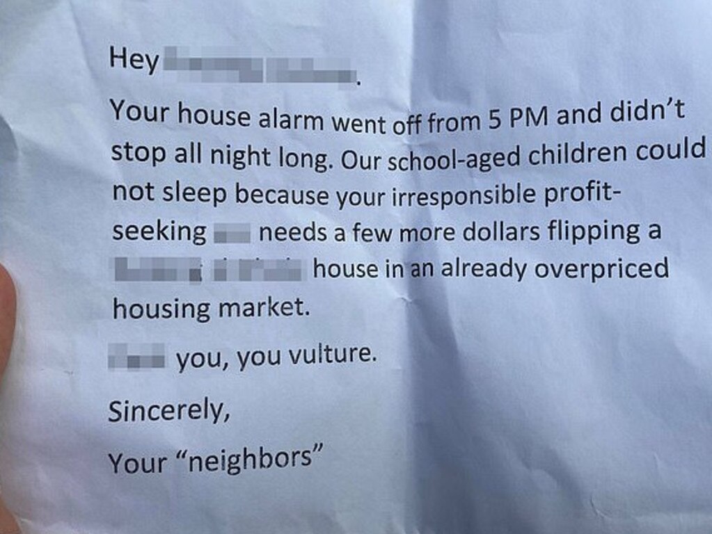 A couple who recently bought a house in West Auckland had gone away for a few days, only to come home to find a letter they said has caused them ‘a lot of pain’. Picture: Facebook