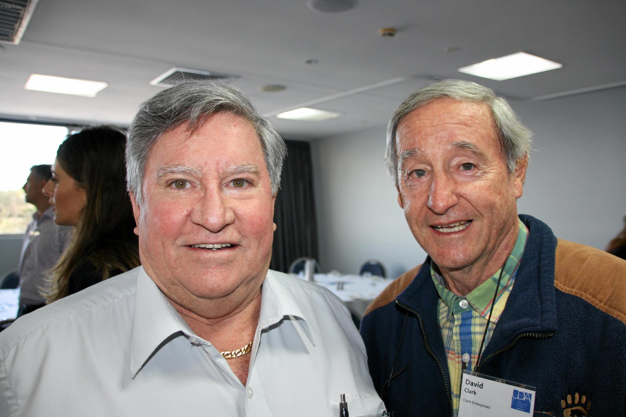 Graham Tamblyn and David Clark at the Urban Development Institute of Australia (Qld) breakfast at Maroochydore Surf Club last Friday. Picture: Erle Levey